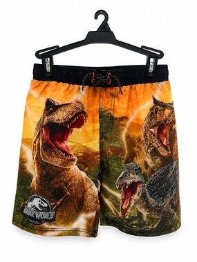 Amazon Kids' Jurassic World Dinosaur Swim Trunks - Orange, Black, Green